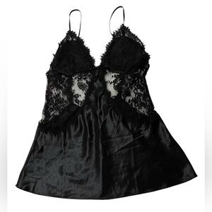 Victoria's Secret Backless Lingerie Chemise Size Large Slip Black Satin Lace